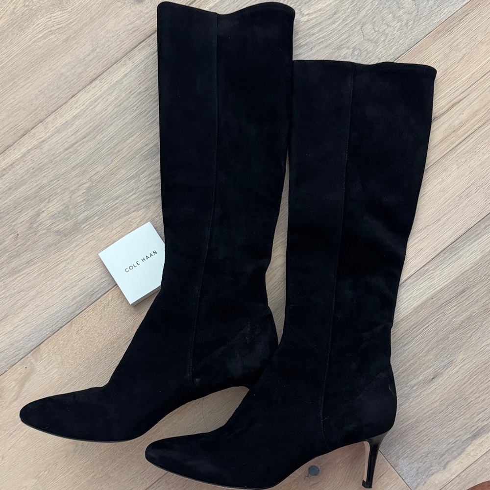 Cole Haan Women's Tall Elegant Black Suede Heeled Boots